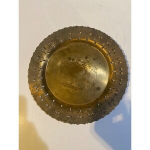 B.M. Co Golden Bronze Decorative Plate 9.25"Gold Good Etched Pierced Vintage 524